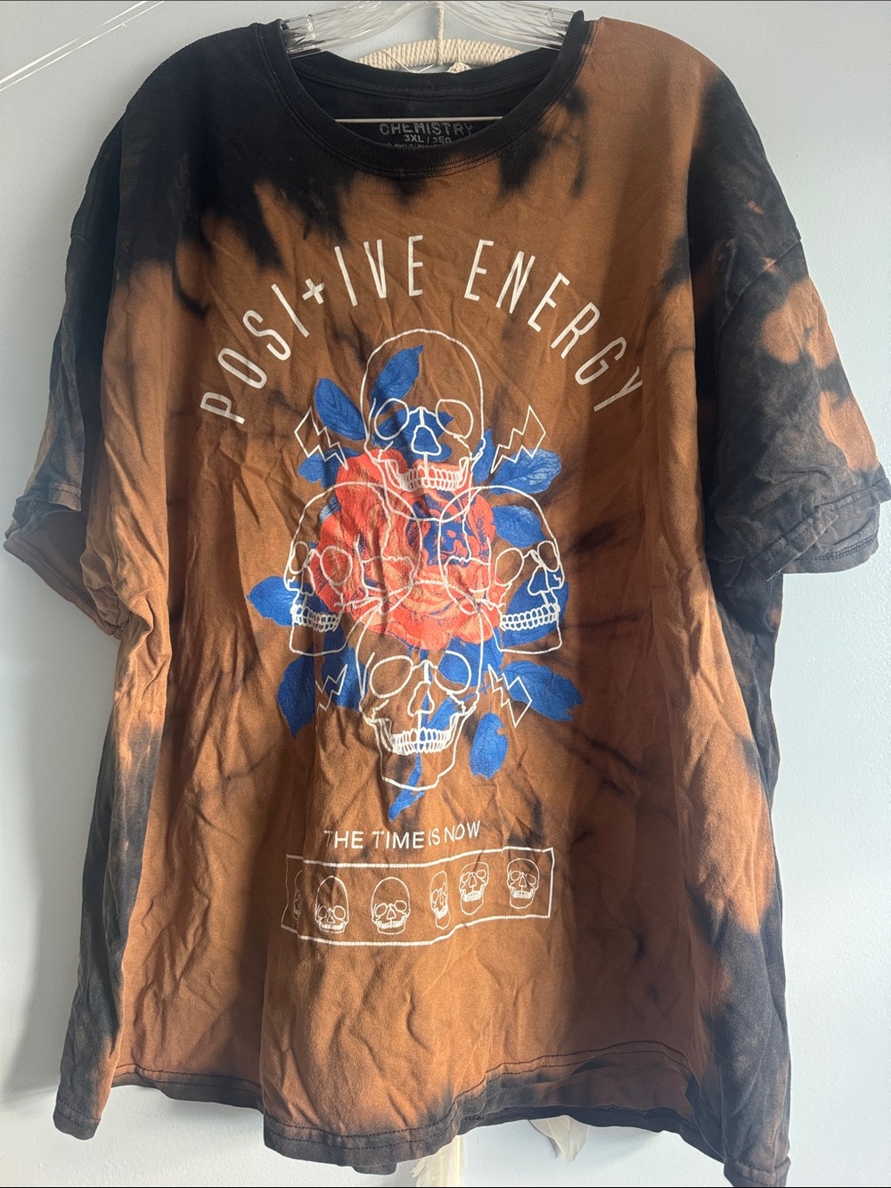 Chemistry Brown and Black Tie-Dye 'Positive Energy' Graphic Tee